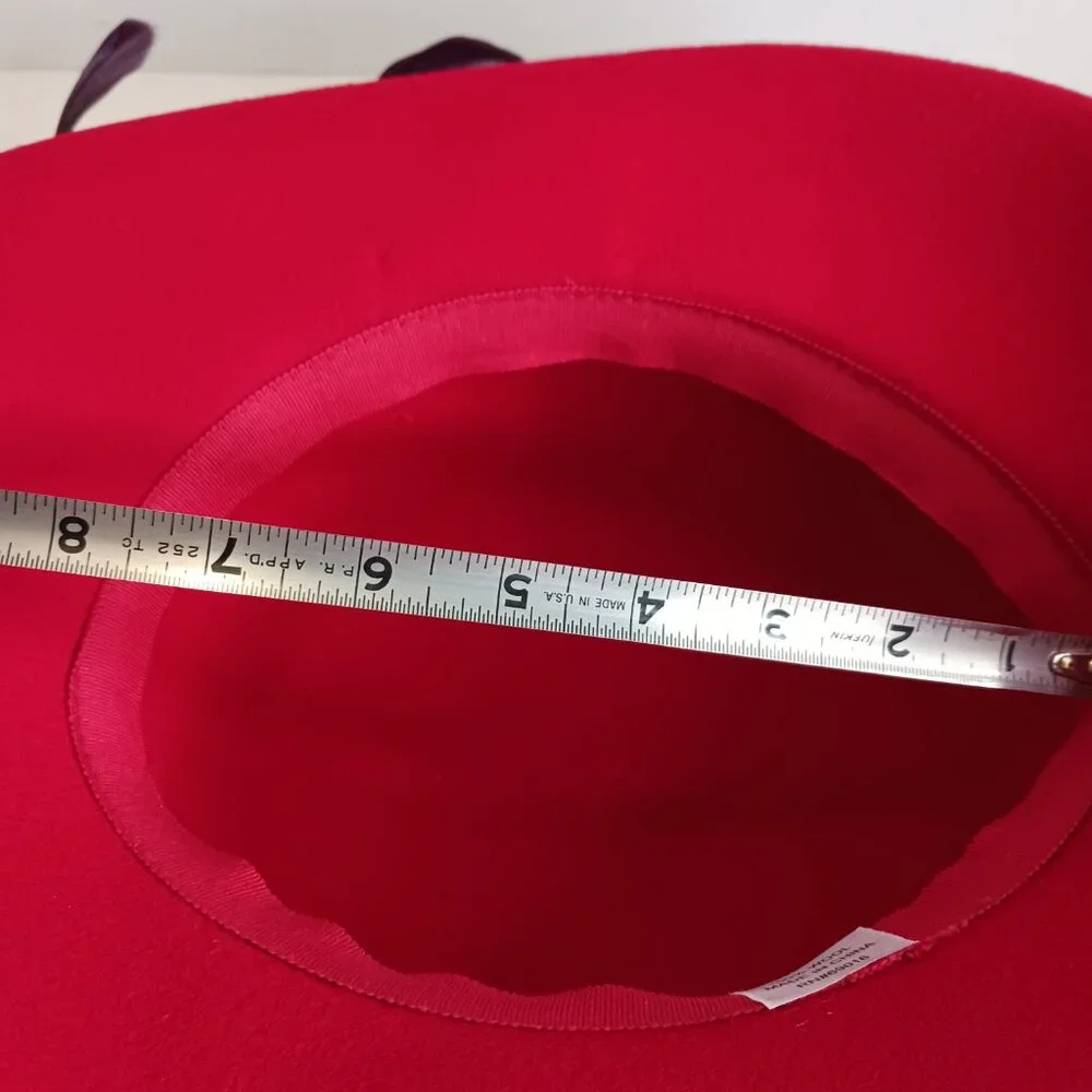 Vintage Derby Hat Fascinator Church Formal Wool Hat Red Purple - Picture 11 of 14